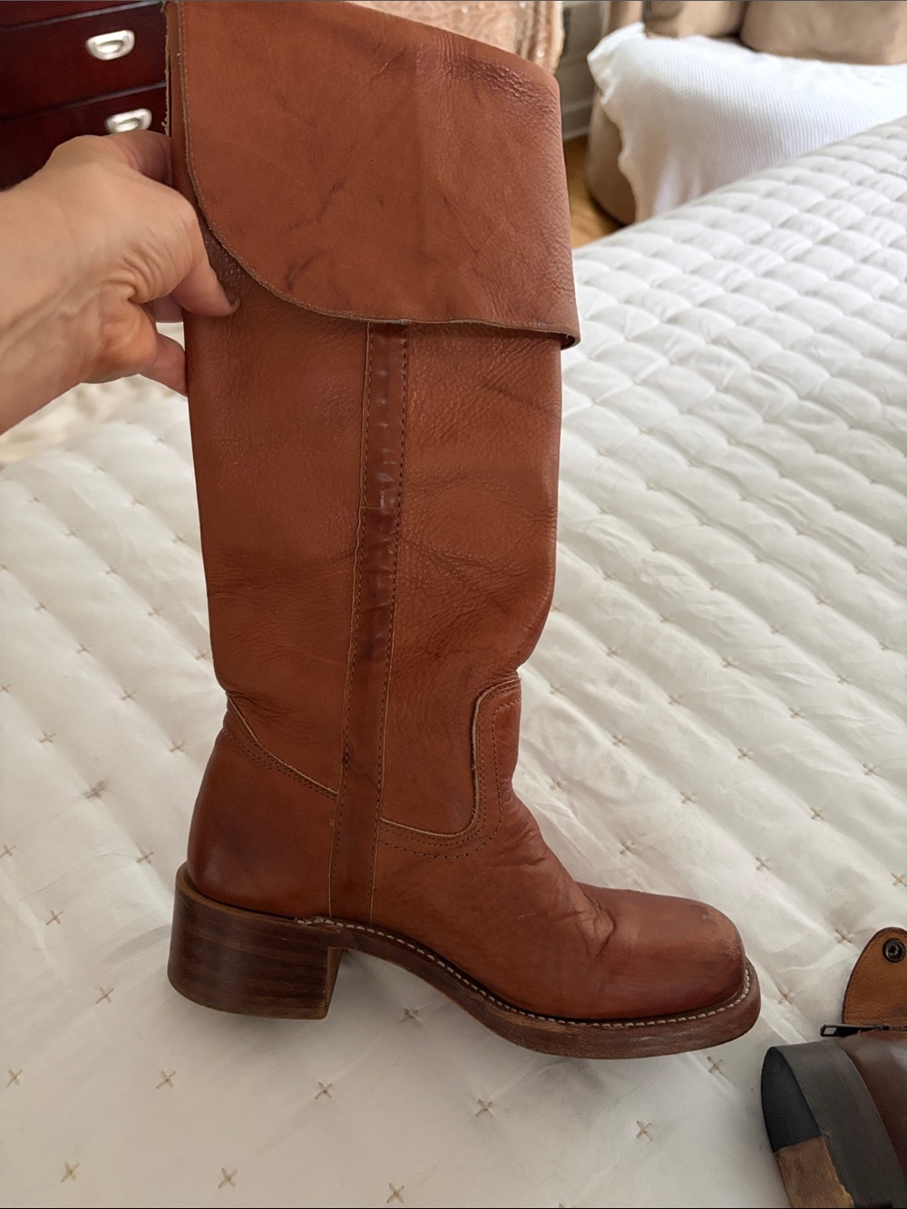 Frye Cognac Leather Mid-Calf Heeled Boots - Picture 5 of 9